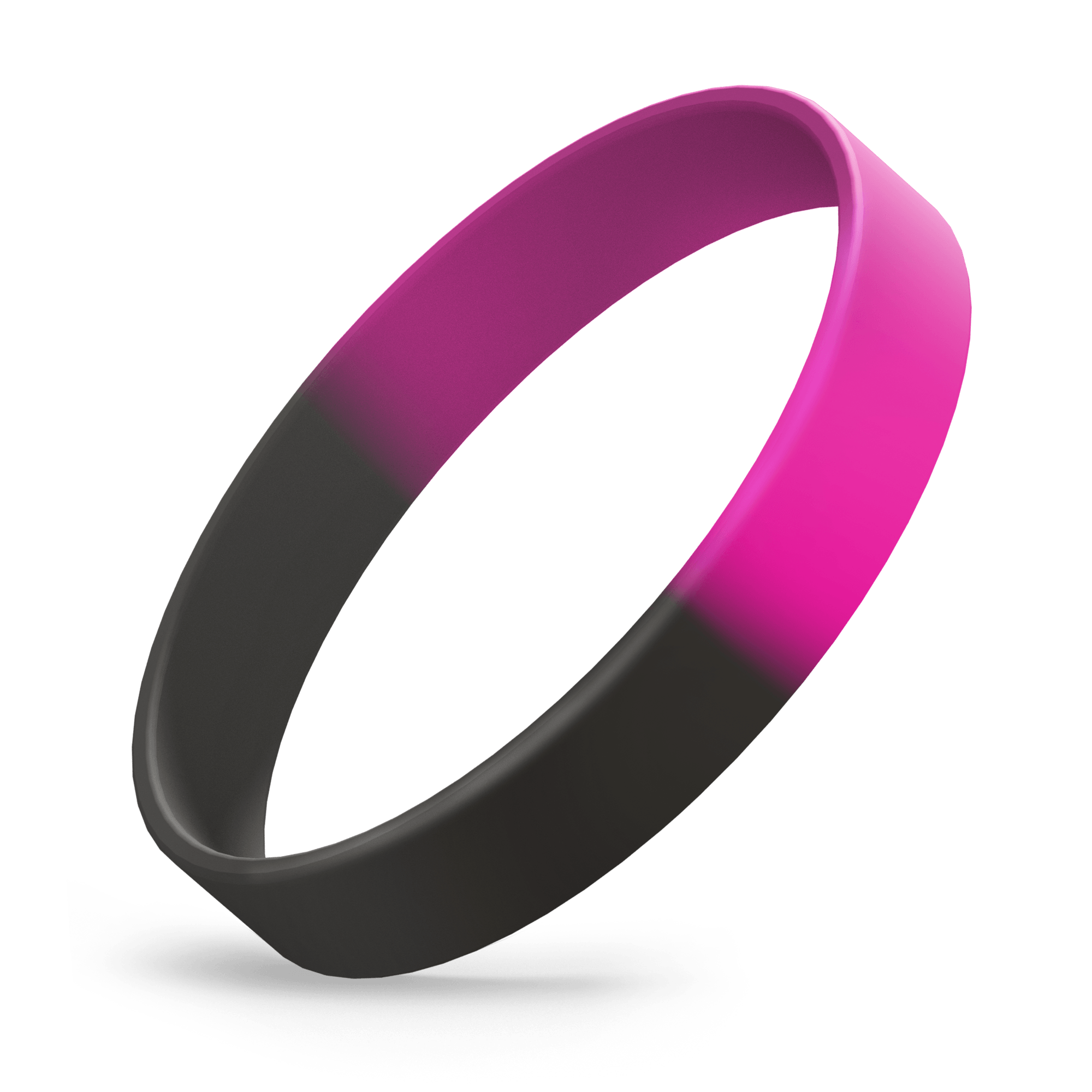 Custom Ink Injected (Black / Hot Pink Segmented) Silicone Wristbands - Rubber Bracelets