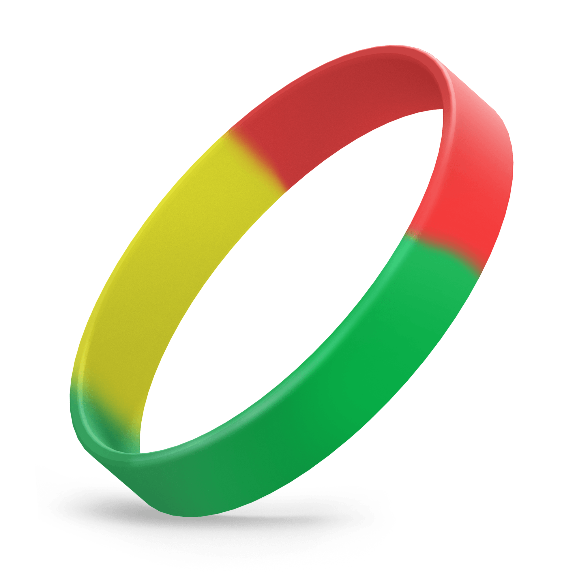 Custom Ink Injected (Green / Red / Yellow Segmented) Silicone Wristbands - Rubber Bracelets by Wristband Resources