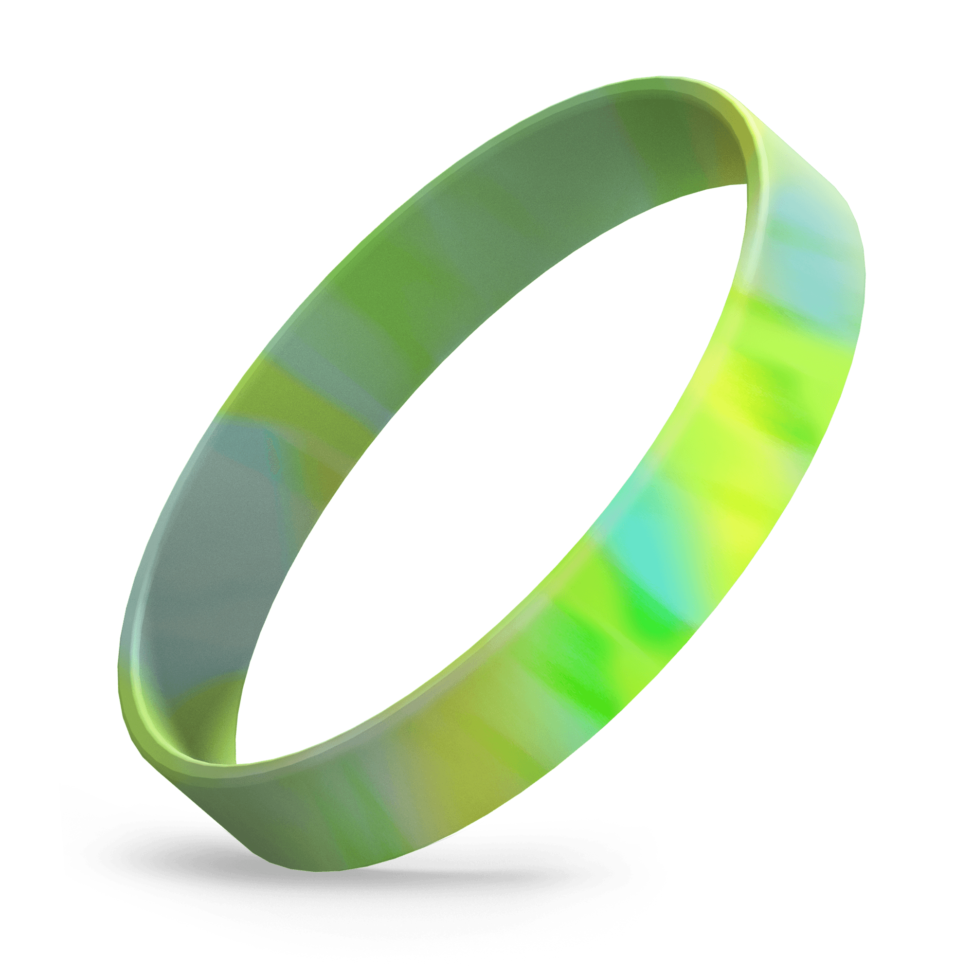 Custom Printed (Lime Green / Yellow / Light Blue Swirl) Silicone Wristbands - Rubber Bracelets