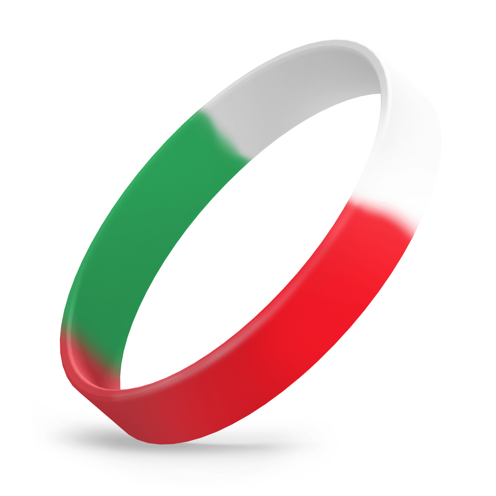 Custom Ink Injected (Red / White / Green Segmented) Silicone Wristbands - Rubber Bracelets