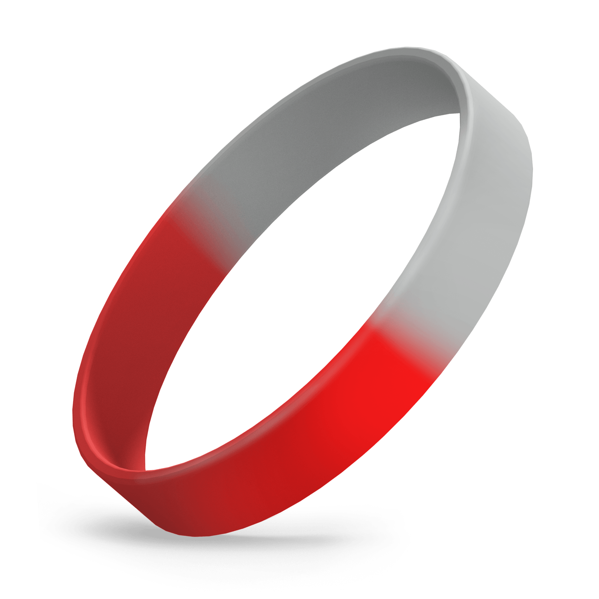 Custom Ink Injected (Red / Grey Segmented) Silicone Wristbands - Rubber Bracelets by Wristband Resources
