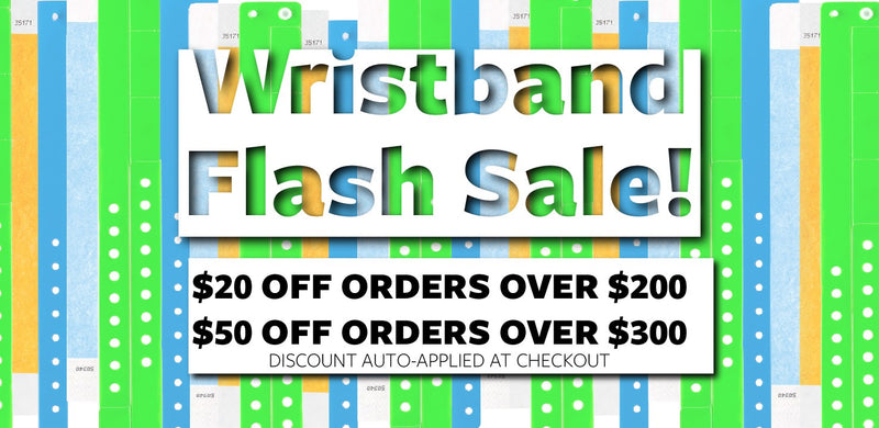 Wristband Flash Sale banner – $20 off orders over $200, $50 off orders over $300, discount auto-applied at checkout