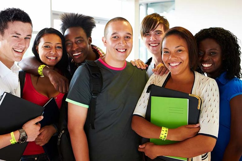 Group of college students with wristbands