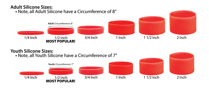 BRAND NEW Adult/Youth 1/2 Inch Silicone Wristbands Rubber Bracelets