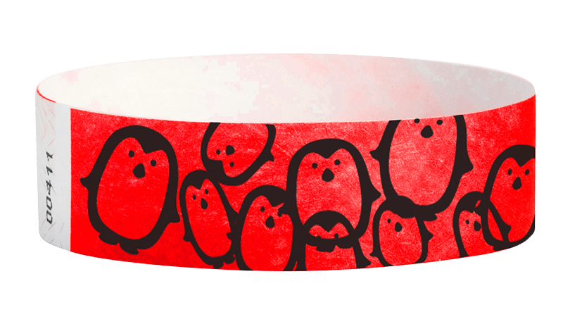 3/4 inch Tyvek Red Penguins Wristbands by Wristband Resources