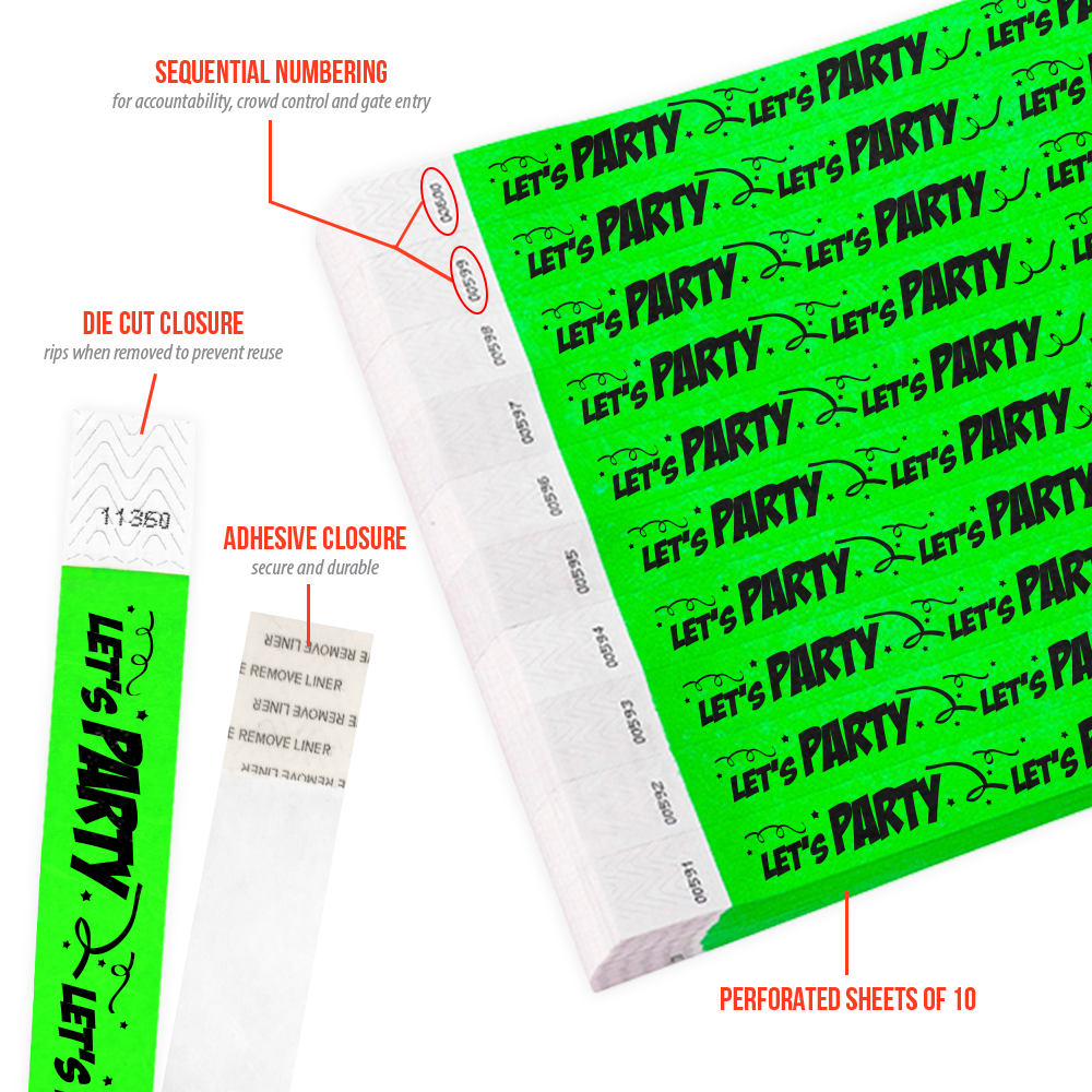100 Custom Printed Tyvek Wristbands paper like event security 1" or 3/4" 