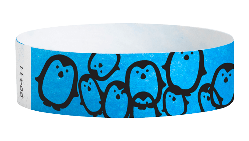 3/4 inch Tyvek Blue Penguins Wristbands by Wristband Resources